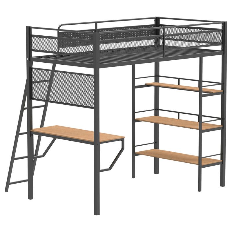 Campus 3-shelf Metal Twin Workstation Loft Bed