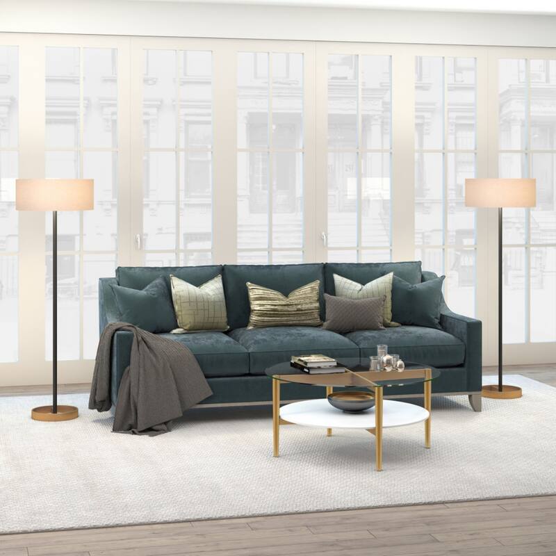 Black and White Metal Floor Lamp with Fabric Drum Shade Frosted Glass, Rotary Switch - 20” x 20” x 62” (D x W x H)