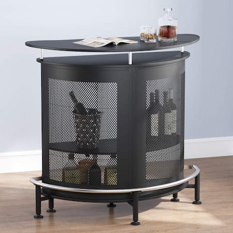 Bar Unit with Metal Mesh Front, Home Liquor Bar Table with Storage and Footrest