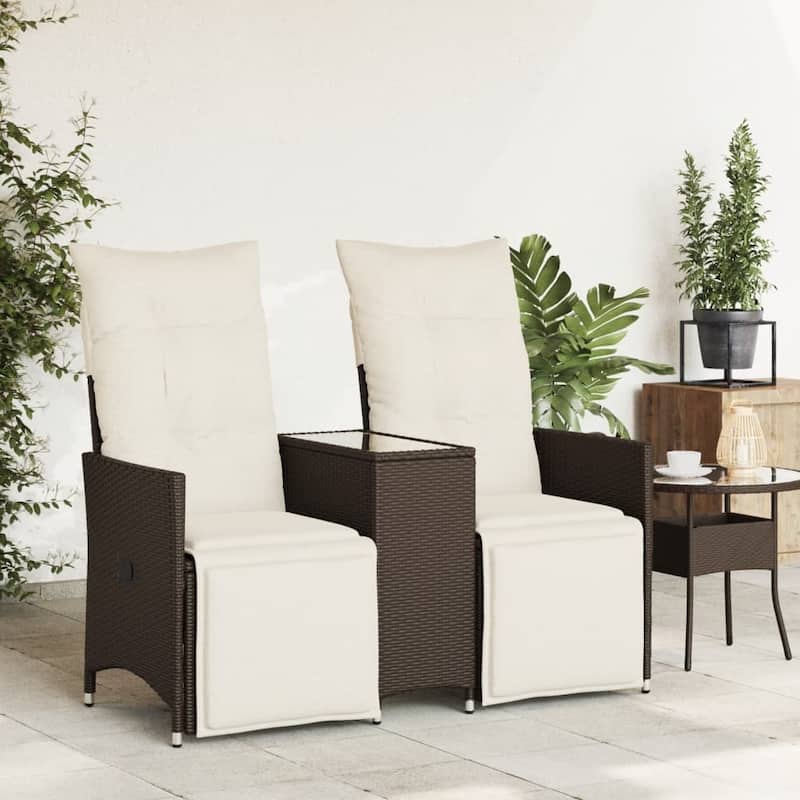vidaXL Reclining Patio Sofa 2-Seater with Table Loveseat Furniture Poly Rattan - 23.2 x 51.2 x 36.2