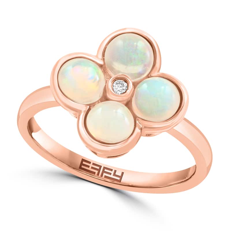 EFFY 14K Gold Diamond,Ethiopian Opal Flower Ring