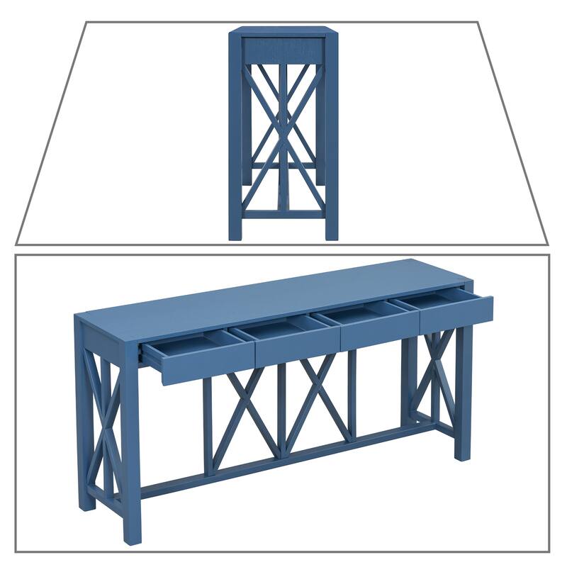 Modern Industrial Style Wooden Console Table with Four Drawers, For Living Room Hallway Use