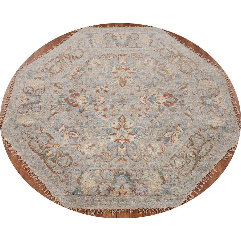 Heriz-Serapi Oriental Octagon Rug Hand-Knotted Wool Carpet - 5'11" x 5'10"