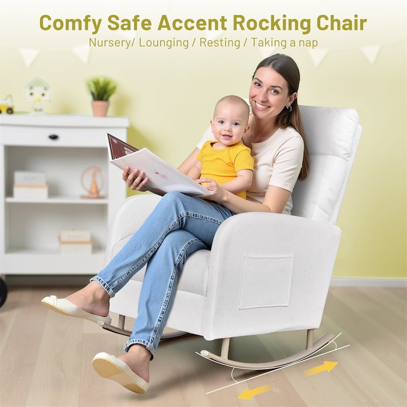 Accent Rocking Chair, Upholstered Nursery Glider Rocker for Baby and Kids, Comfy Armchair Lounger with Footrest