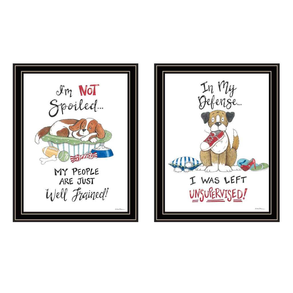 2-Piece Framed Wall Art Set - Humorous "I Was Left Unsupervised!", Black Frame