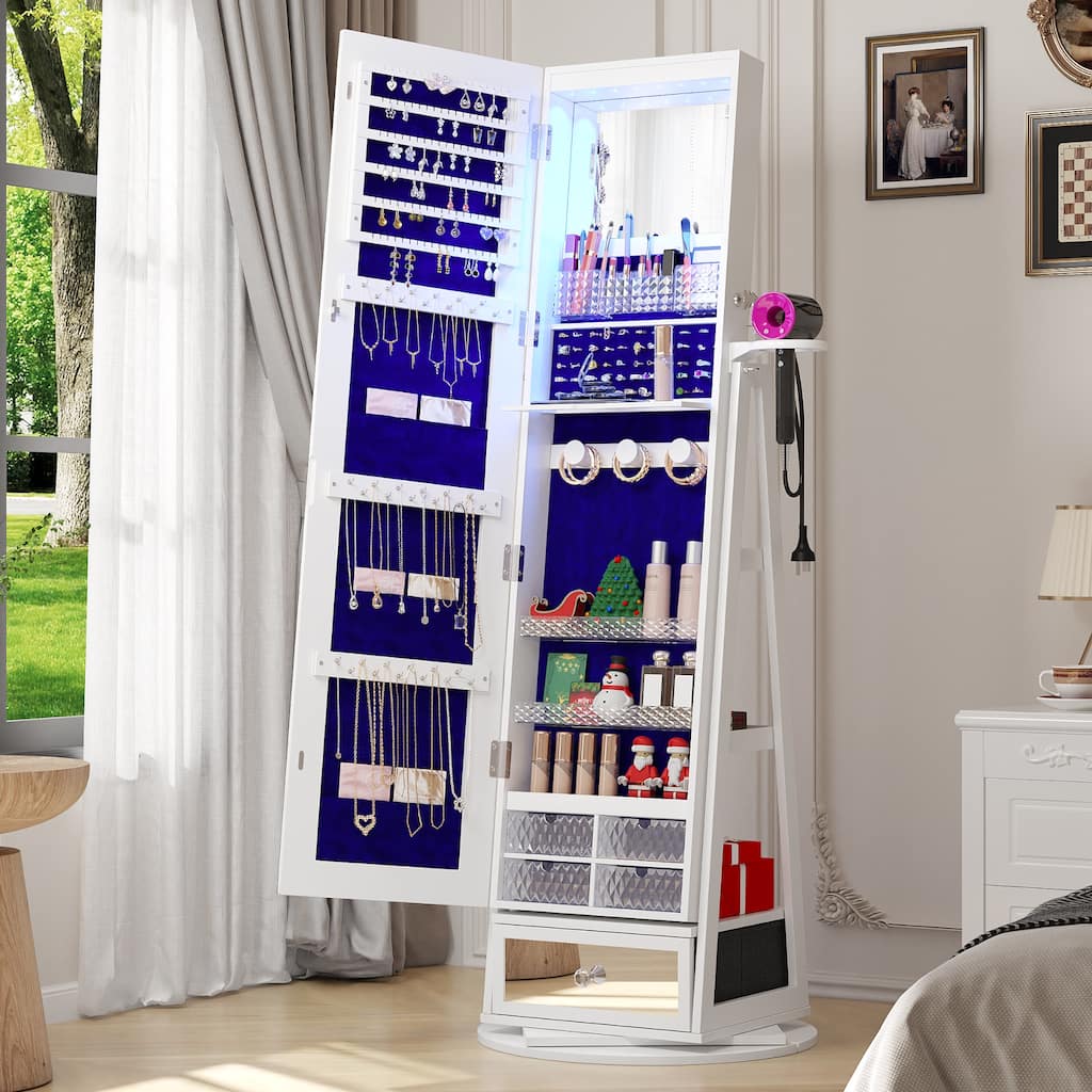 Swivel LED Jewelry Armoire with Lights - N/A