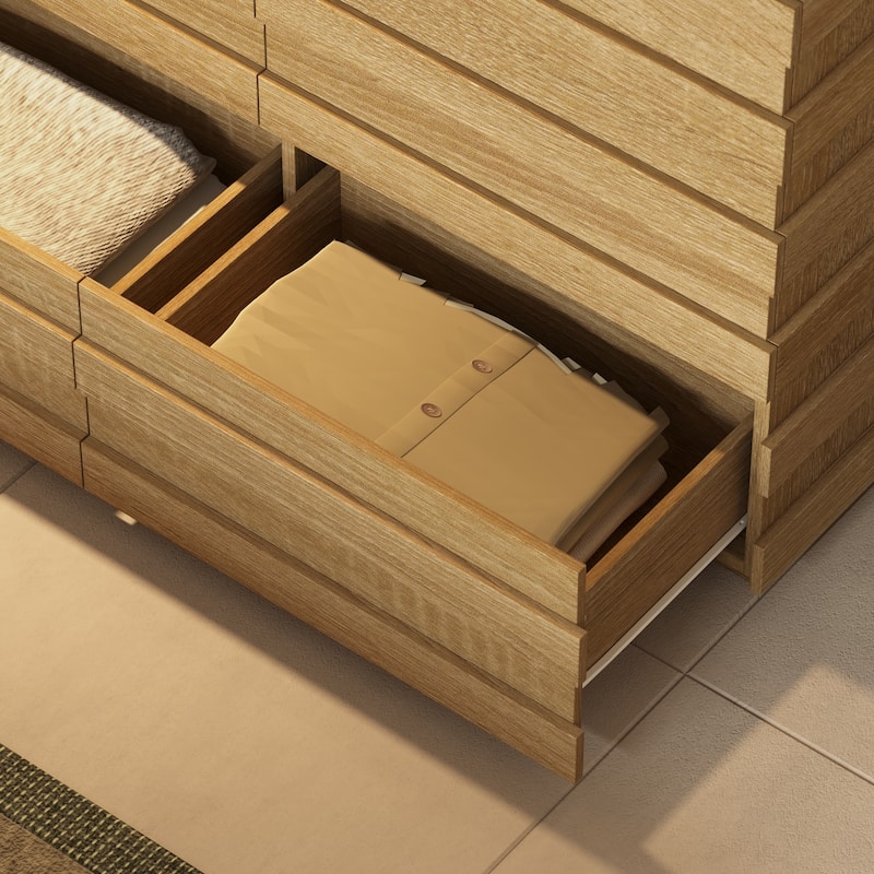 9 - Drawer Dresser Storage Cabinet: Light Wood Finish with a Modern Linear Design for Ample Storage