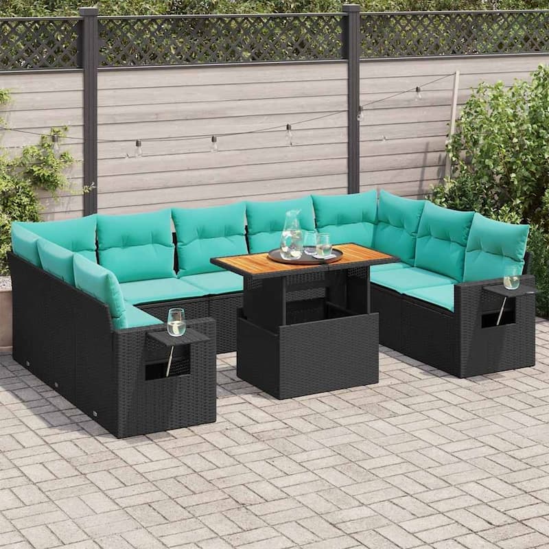vidaXL Patio Sofa Set with Cushions Modular Lounge Set 10 Piece Poly Rattan - 21.7 x 24.4 x 27.2