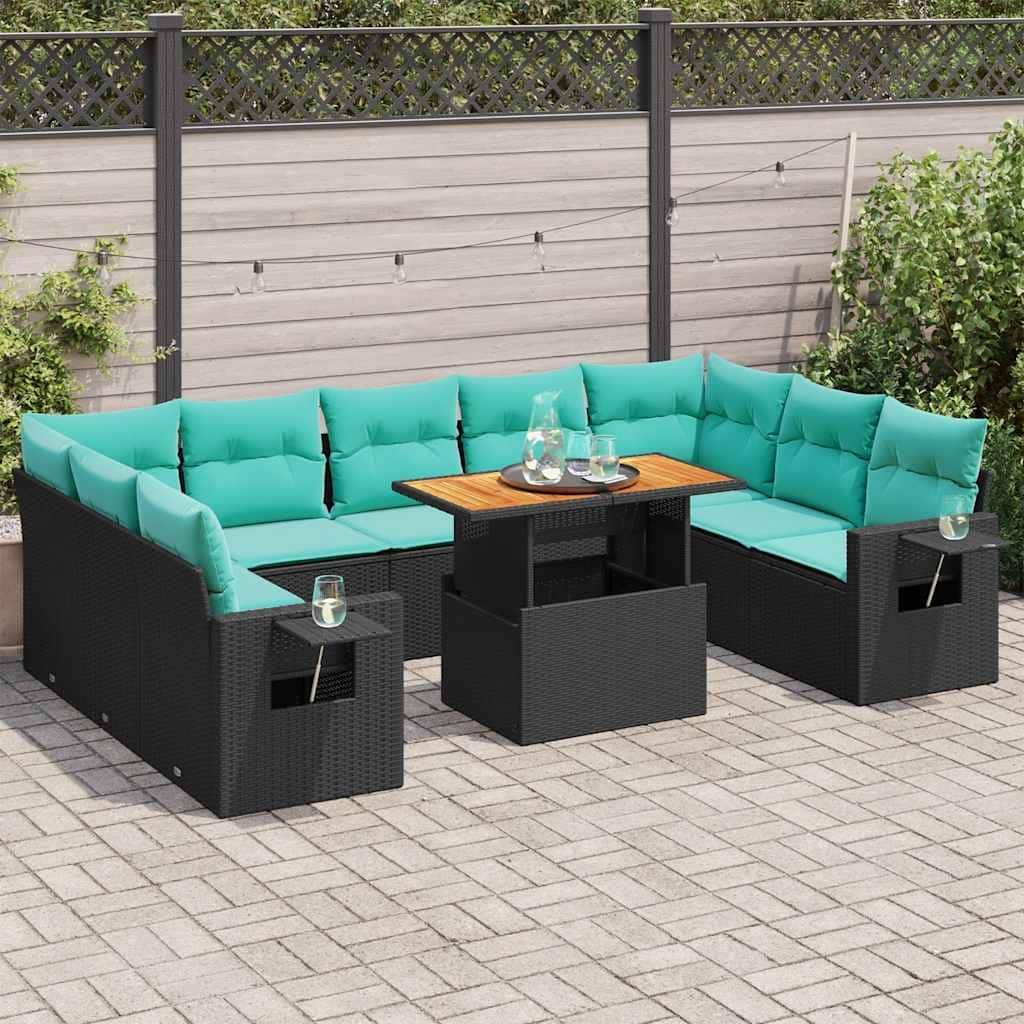 vidaXL Patio Sofa Set with Cushions Modular Lounge Set 10 Piece Poly Rattan - 21.7 x 24.4 x 27.2