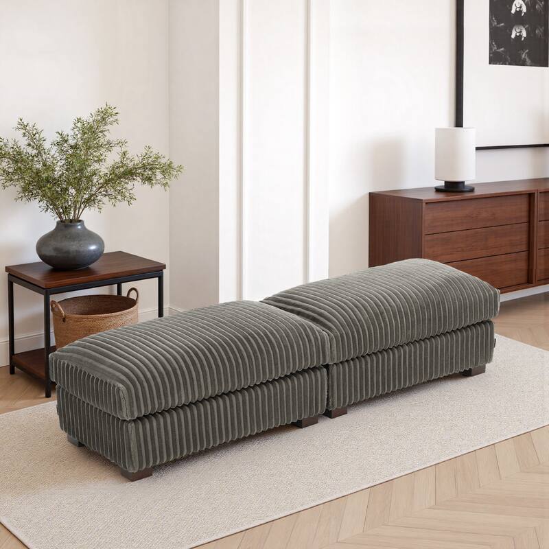 40" Oversized Plush Flannel Upholstered Ottoman Footstool Set of 2