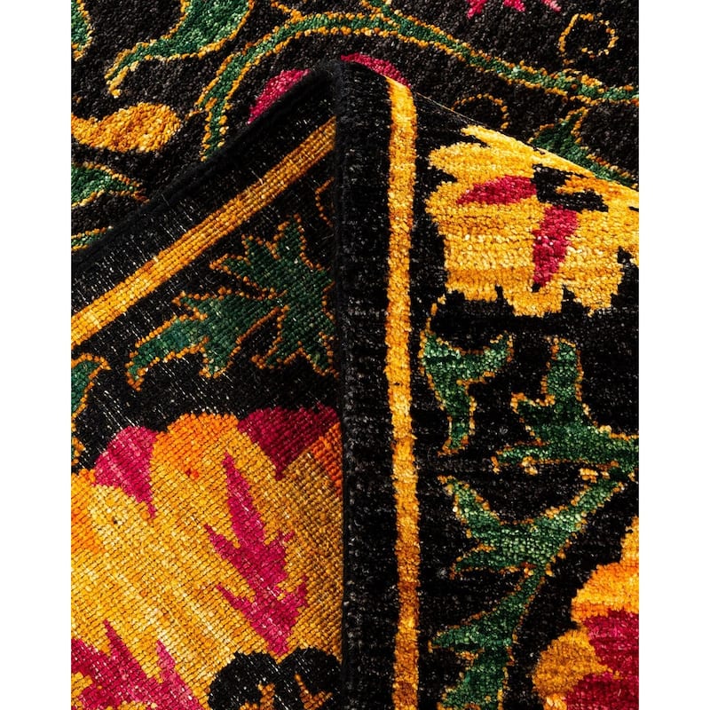 Overton Hand Knotted Wool Vintage Inspired Modern Contemporary Suzani Black Area Rug - 8' 2" x 10' 5"