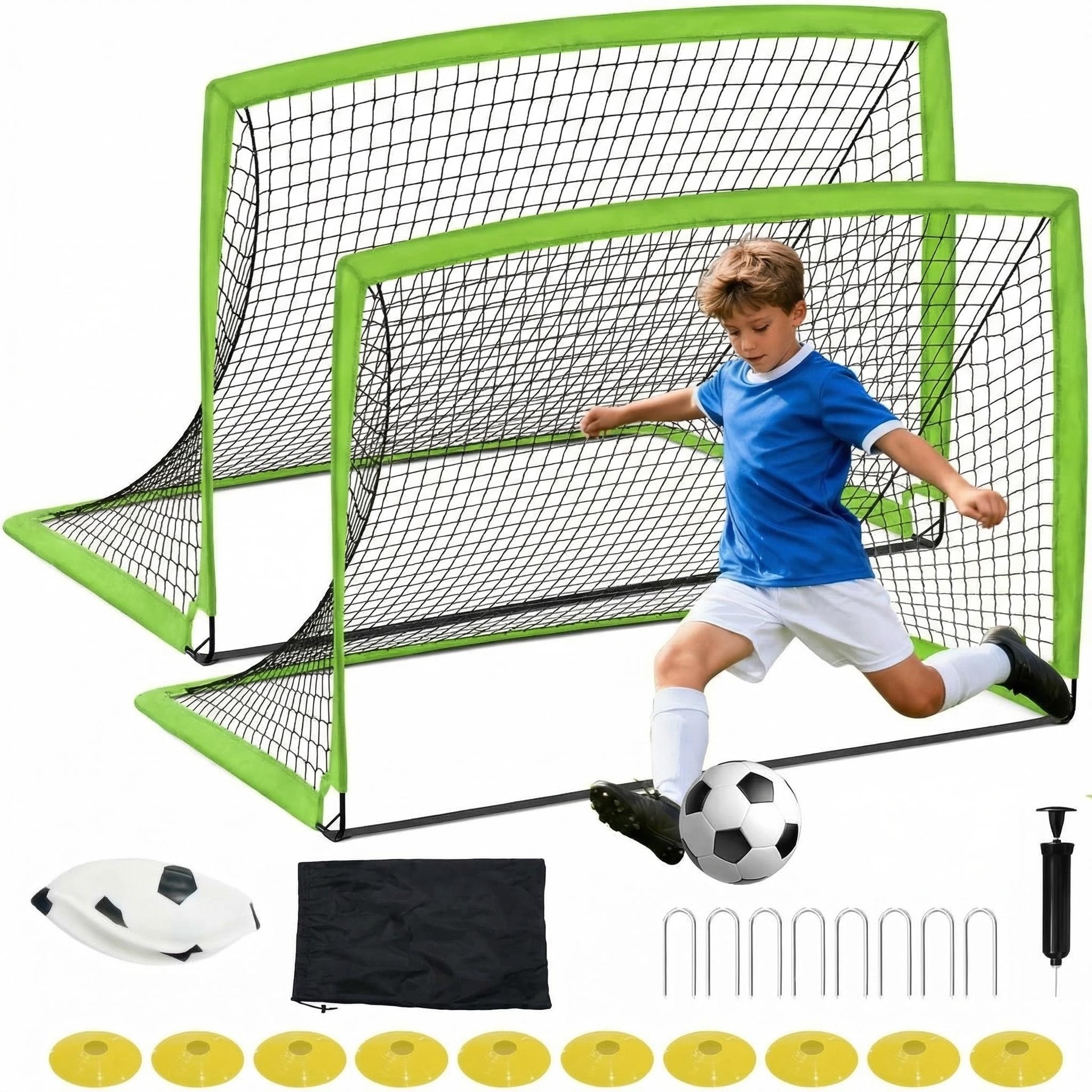 6x4 FT Soccer Goal Set of 2 Portable Pop Up Kids Soccer Goals with Ball, Cones & Carry Bag for Backyard Park Practice
