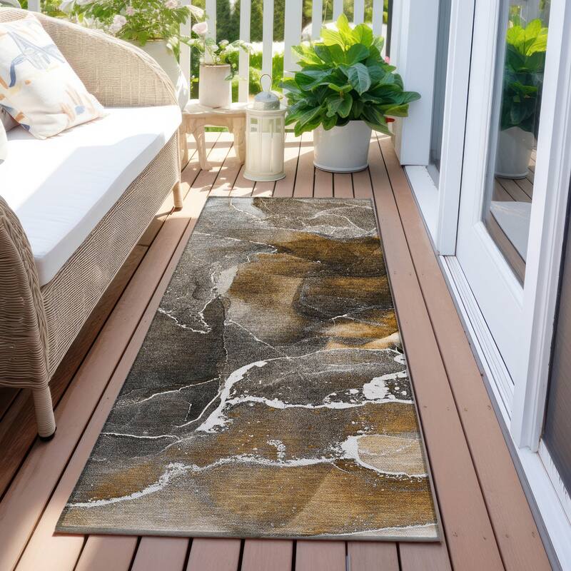 Almona Artistic Abstract Weather Resistant Sleek Contemporary Outdoor Rug