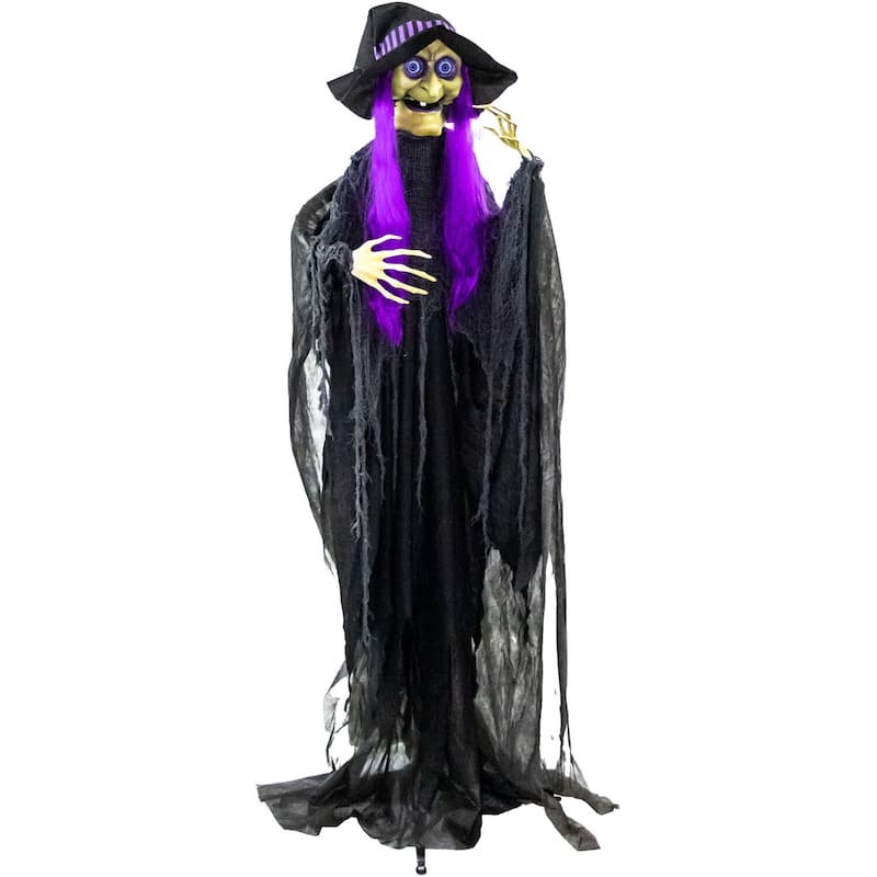 Haunted Hill Farm 6-Ft. Belladonna the Purple-Haired Witch with Animated Eyes, Indoor or Covered Outdoor Decoration