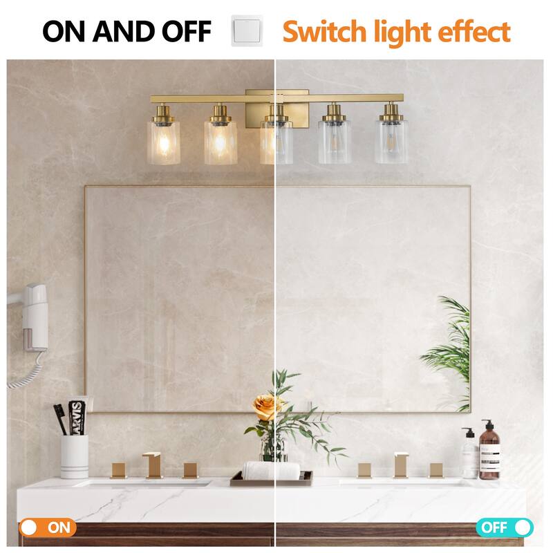 31" 5-Light Vanity Light with Clear Glass Shades, Modern Iron Metal Bathroom Wall Fixture for Mirror(No Bulbs)