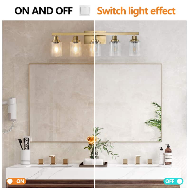 Golden Iron Wall Light Fixture with 5 Bulbs for Bathroom and Vanity - 29.9" W x 9.1" H