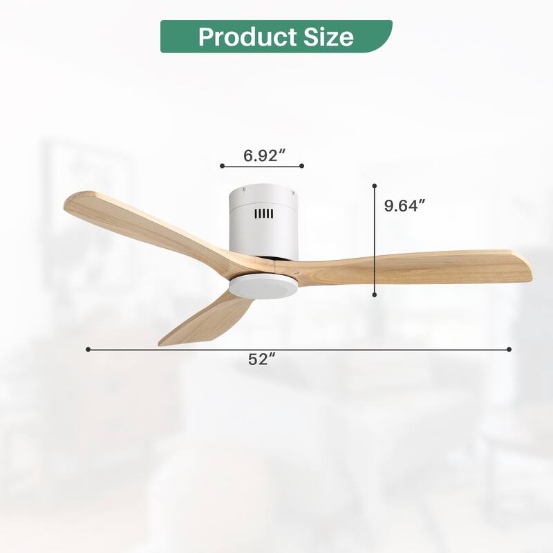 52 Inch Noiseless Flush Mount Ceiling Fan with Remote/Smart App Control,Dimmable Lights Optional,Reversible Motor