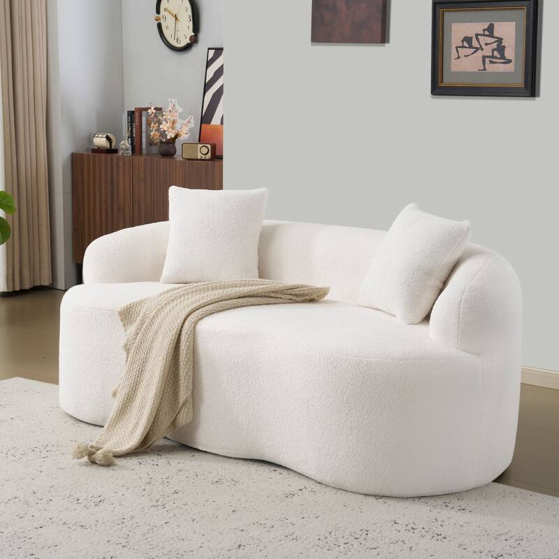 Cloud-like Curved Loveseat Sofa Teddy Fabric Compression Couch