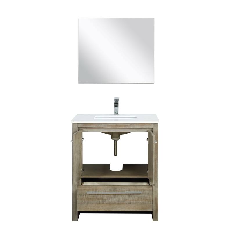 Lafarre 30 in W x 20 in D Rustic Acacia Bath Vanity, White Quartz Top, Brushed Nickel Faucet Set and 28 in Mirror