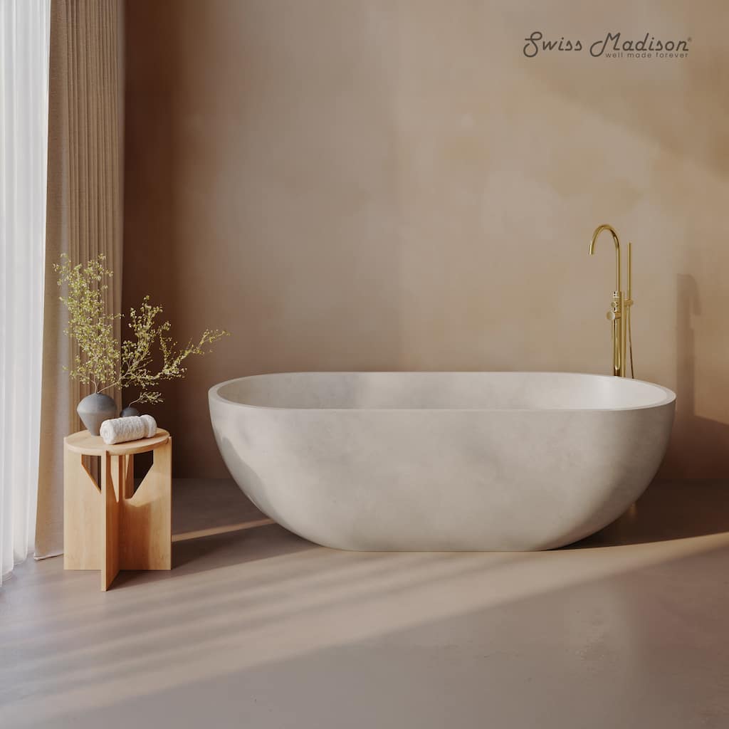 Claire 60" FreestandingConcreteBathtub In Sand, Drain Included