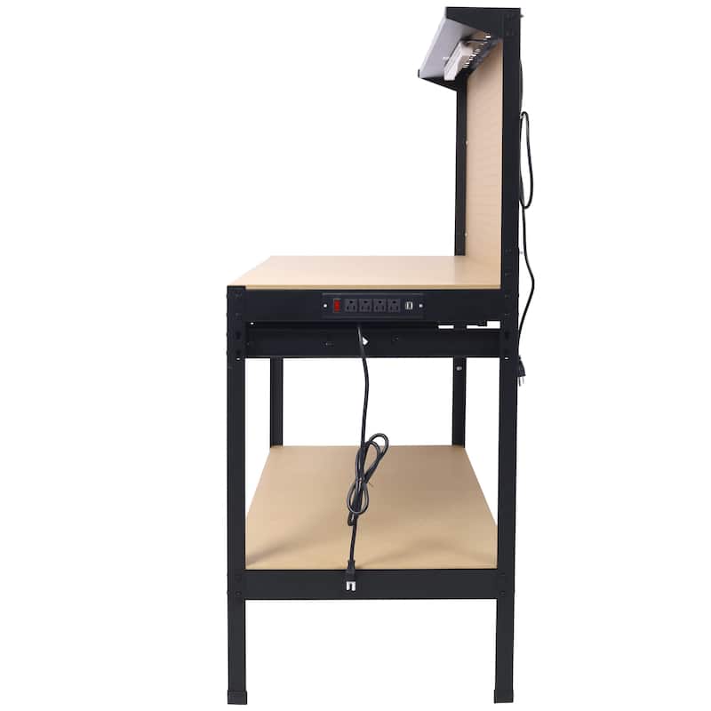 Steel Workbench Work Bench Workshop Tools Table w/Drawer & Peg Board,4 AC outlets & 2 USB Ports - 47.5"W