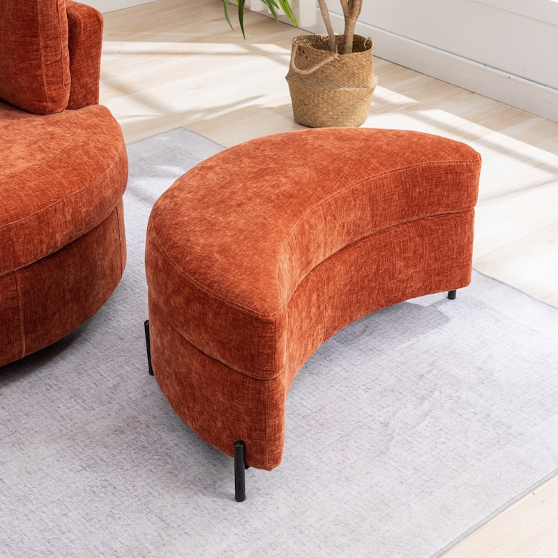 32.7" W Upholstered Half Moon Storage Ottoman Footrest Footstool