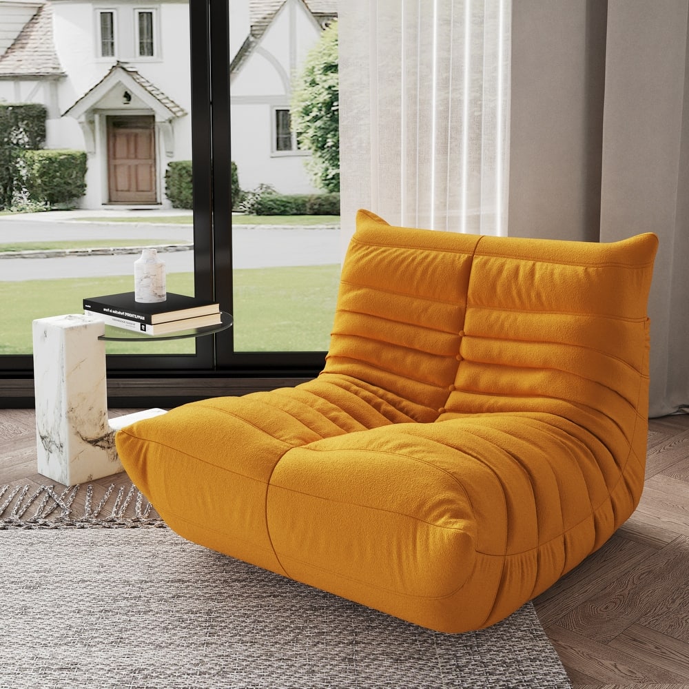 Single Lazy Sofa Teddy Fabric Soft Sponge Lounger Bean Bag Chair