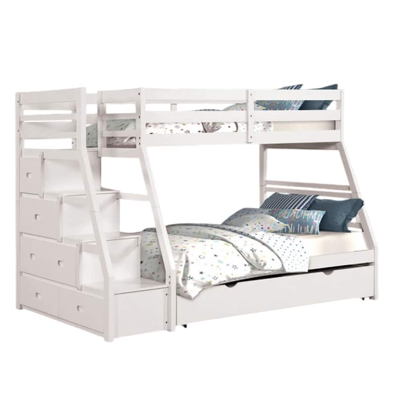 Ellon Twin over Full Bunk Bed, White Solid Wood, Storage Drawers