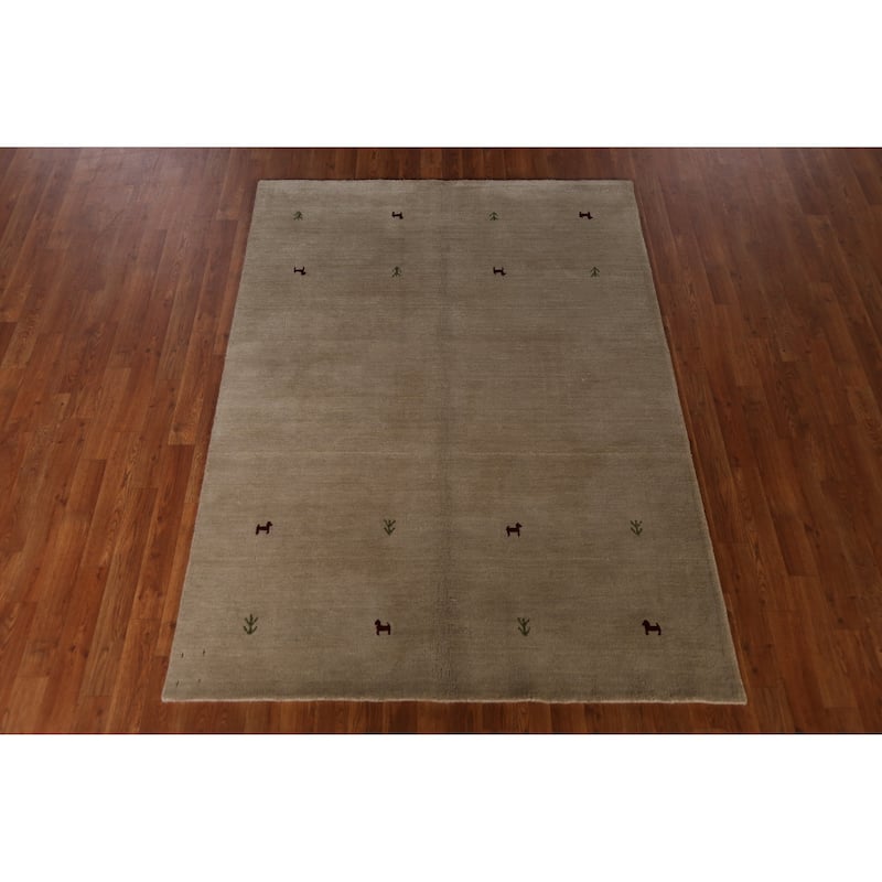 Hand Knotted Oriental 100% Wool Carpet Tribal Animal Pictorial Beige & Ivories Gabbeh Area Rug - 6' 6'' X 4' 8''