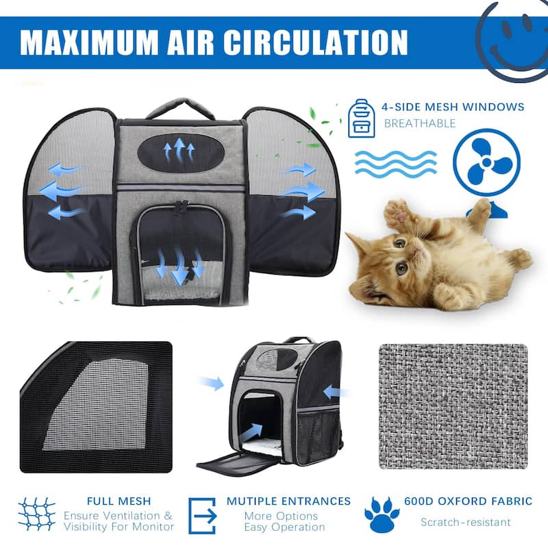 Pet Carrier Backpack with Safety Features and Cushion Back Support