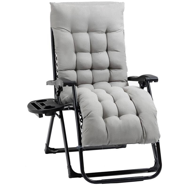 Outsunny Padded Zero Gravity Chairs, Folding Recliner Chair, Patio Lounger with Cup Holder, Adjustable Backrest