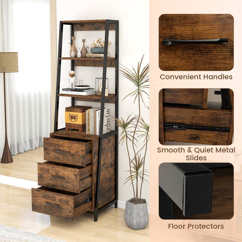 Gymax Ladder Bookshelf Tall Bookcase w/ 3 Open Shelves Printer Stand 3