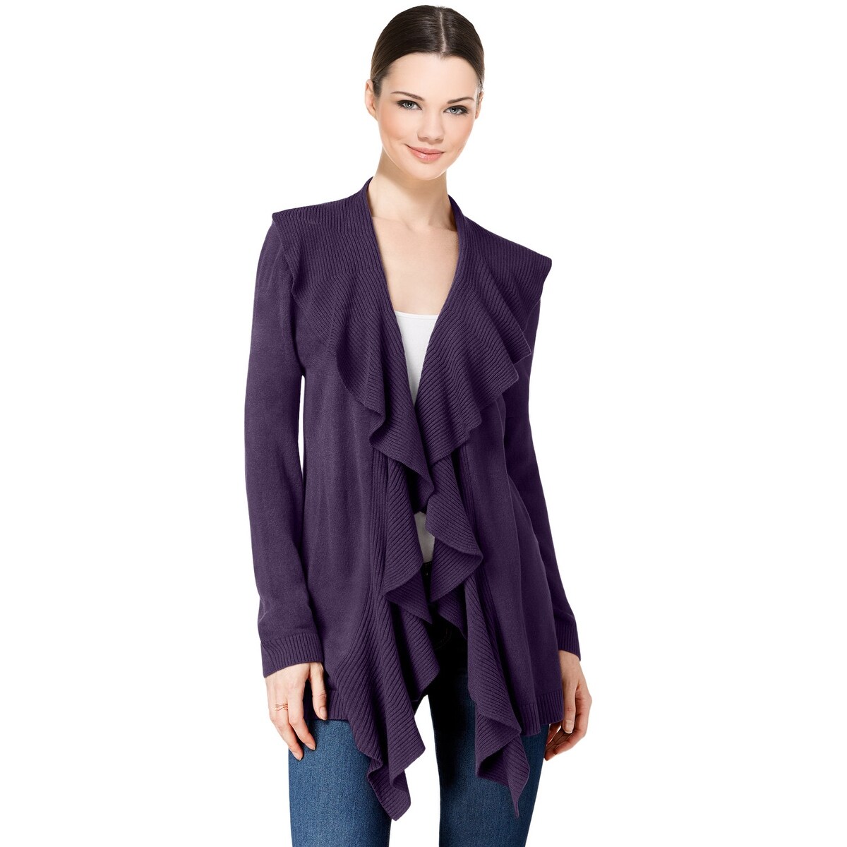 open front ruffle cardigan sweater