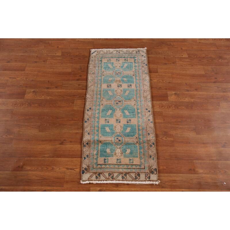 Hand Knotted Oriental 100% Wool Carpet Transitional Tribal Beige & Ivories Anatolian Area Rug - 3' 4'' X 1' 6''