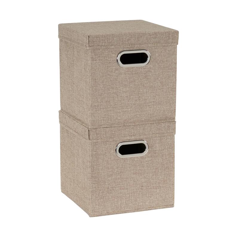 Household Essentials Storage Bins with Lids and Chromed Grommet Handles - Beige