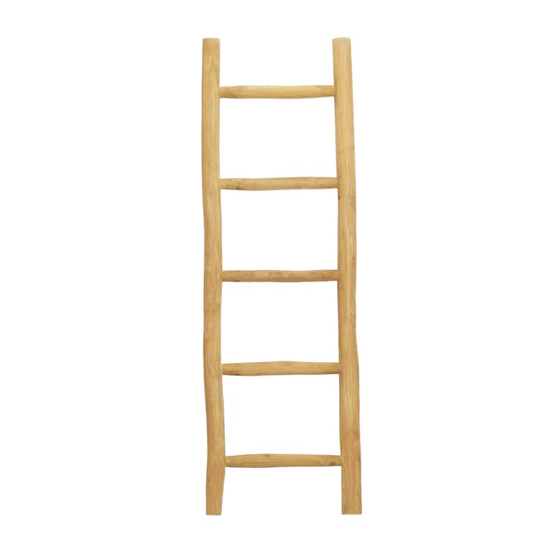 Teak Wood Handmade 5 Rung Ladder - Brown - Roche River Decor - Brown