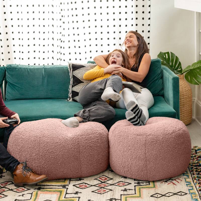 Jaxx Ellis Pouf - Modern Shearling Faux-Lamb Plush Fleece Ottoman