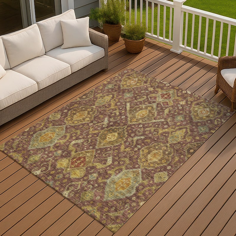 Machine Washable Indoor/ Outdoor Traditional Venetian Chantille Rug - Burgundy - 3' x 5'