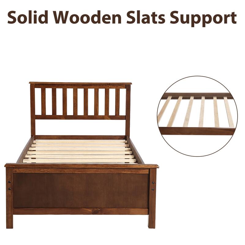 Classic Twin Wood Bed Frame with Slat Support, Headboard and Footboard Included