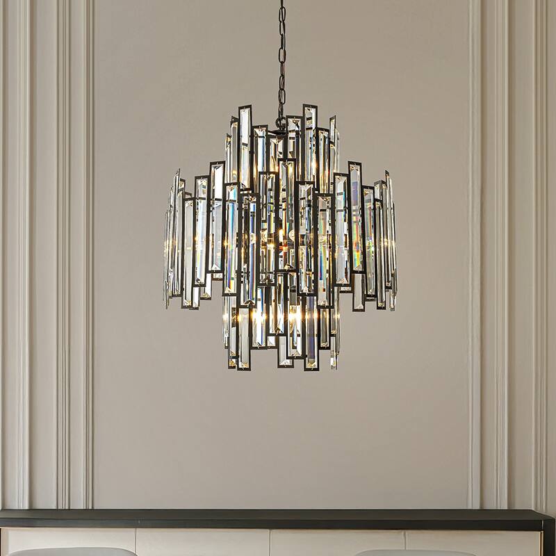 10-Light 18" Wide Modern and Contemporary Luxury Black Metal with Clear Crystal Chandelier for Dining Room, Living Room - W23''