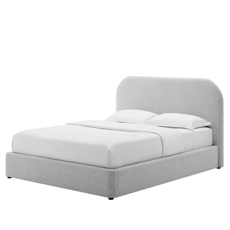 Hillsway Modern Curved Headboard Light Grey Fabric Upholstered Queen Size Platform Bed
