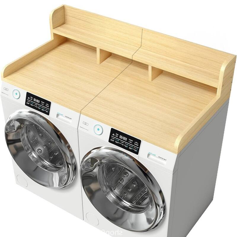 2-Tier Washer Dryer Countertop, 54" W x 27.5" D Laundry Countertop for Folding Clothes, Dual Storage & Edge Guard
