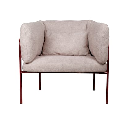 Cotton Slub Fabric Upholstered Chair with Powder Coated Metal Legs and Lumbar Pillow - 31.13"L x 34.63"W x 30.75"H