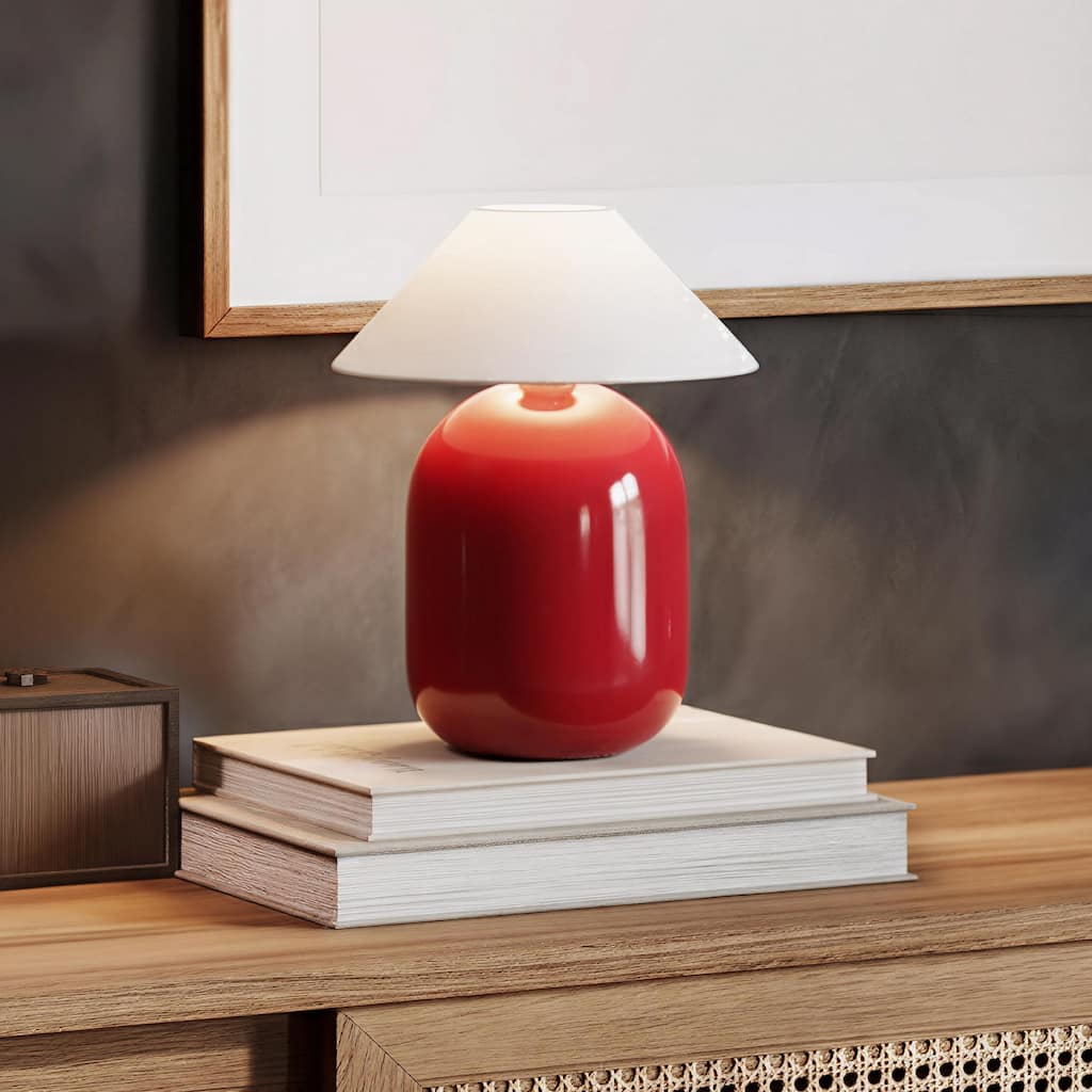 Ren LED 7.87 in Glossy Red Midcentury Modern Urn Dimmable Cordless Portable Rechargeable Bedside Nightstand Desk Lamp