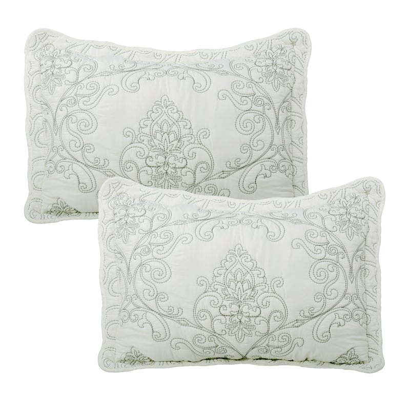 4 Piece Damask Embroidery Coverlet Set Soft Microfiber Bedding