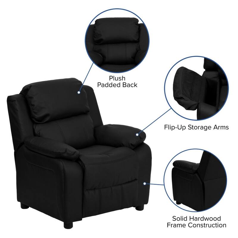 Deluxe Padded Contemporary Kids Recliner with Storage Arms