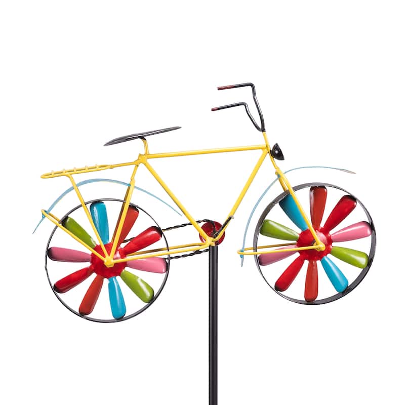 Alpine Corporation 42" Tall Outdoor Metal Bicycle Wind Spinner Garden Stake Decoration, Multicolor