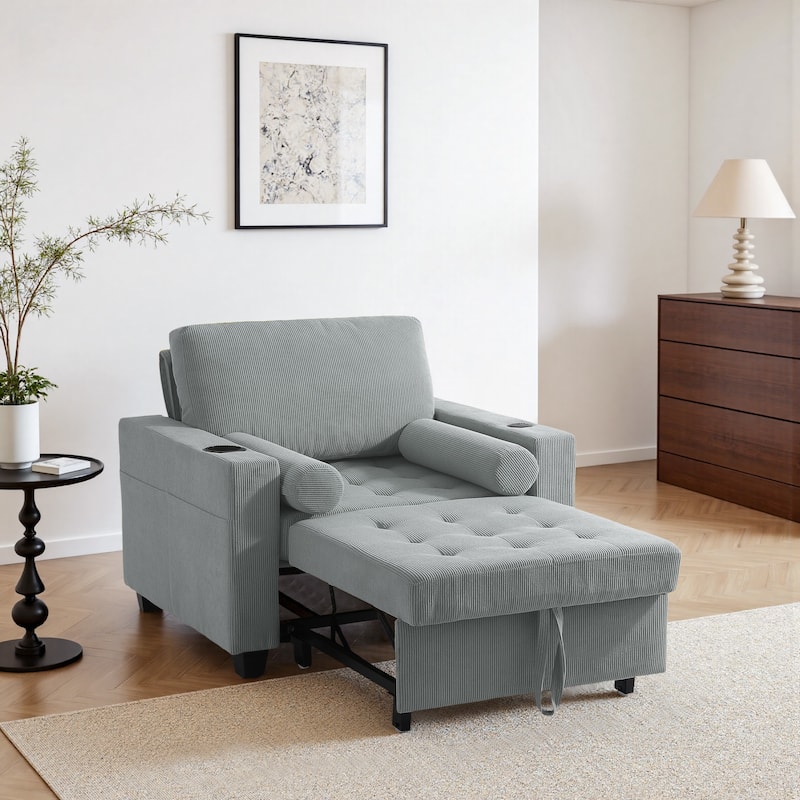 Corduroy Convertible Chair 3 in 1 Sleeper Sofa Chair Bed