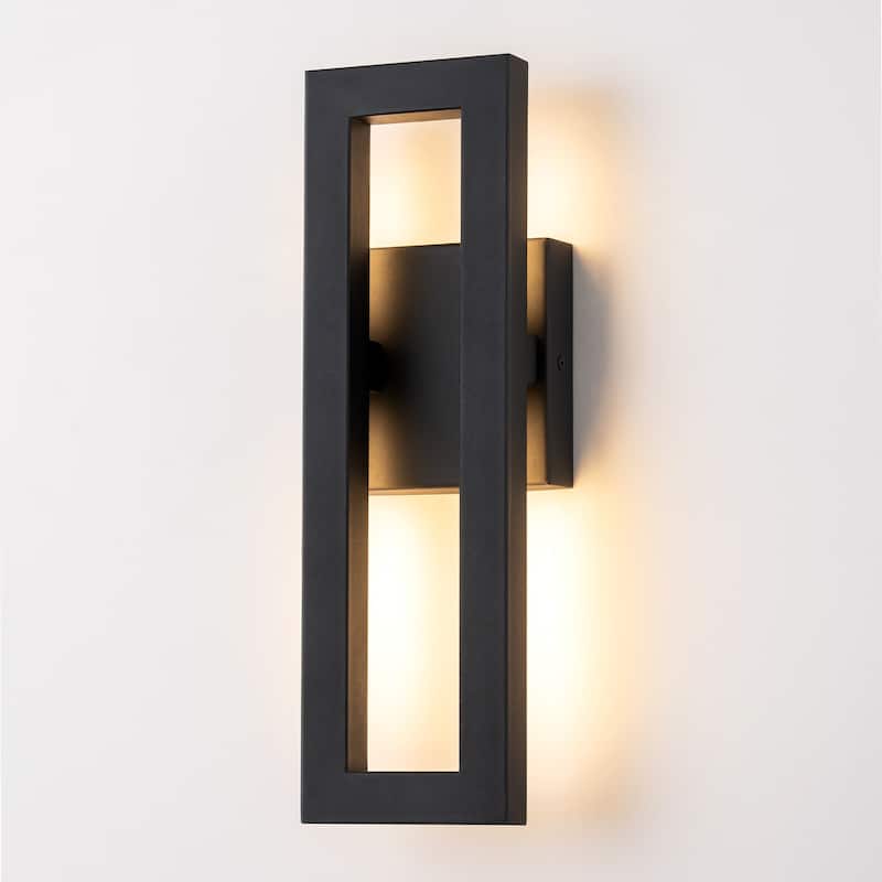 14 in. Modern Black Linear Square Outdoor Wall Light Integrated LED Waterproof Lantern Wall Sconce