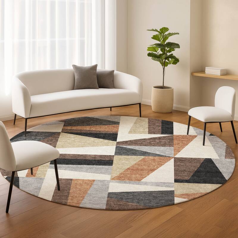 Machine Washable Indoor/ Outdoor Contemporry Mosaic Chantille Rug